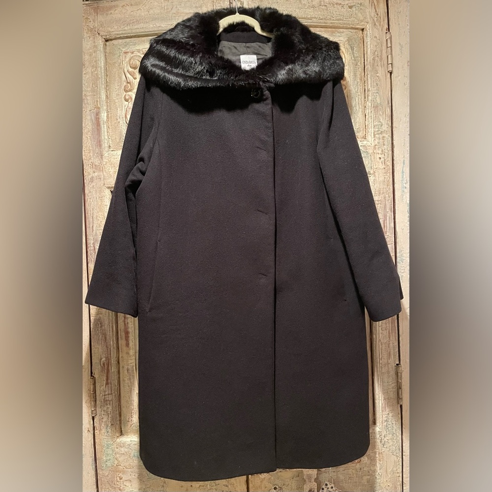 EUC Cinzia Roca Virgin Wool Angora Fur Collar Women's Coat /Black, 16/